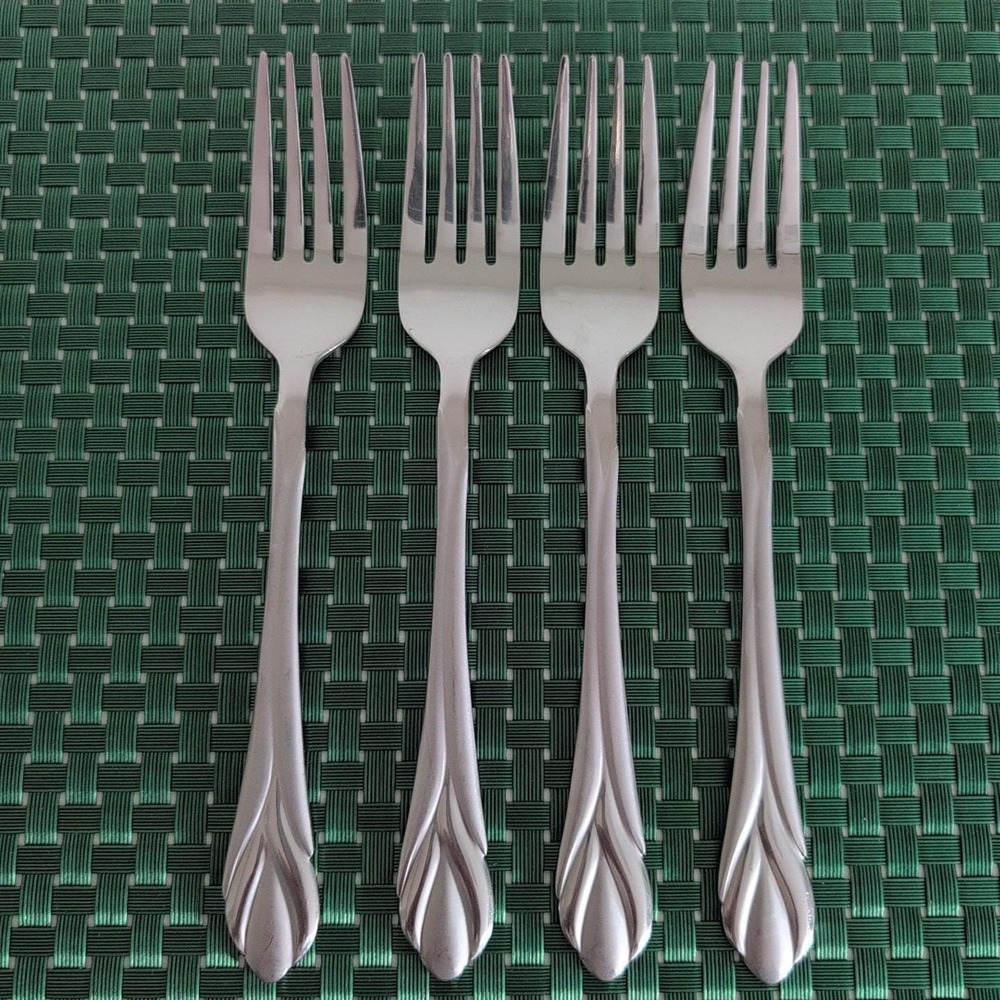 Hampton Silversmiths LILY FROSTED Salad Forks Lot Set of 4 Stainless Satin Vtg - Picture 8 of 8